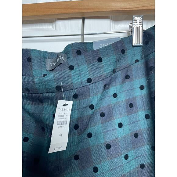 NEW Talbots Slim Ankle Pant Green Navy Plaid Velvet Polka Dots Size 4 Petite - Picture 5 of 10